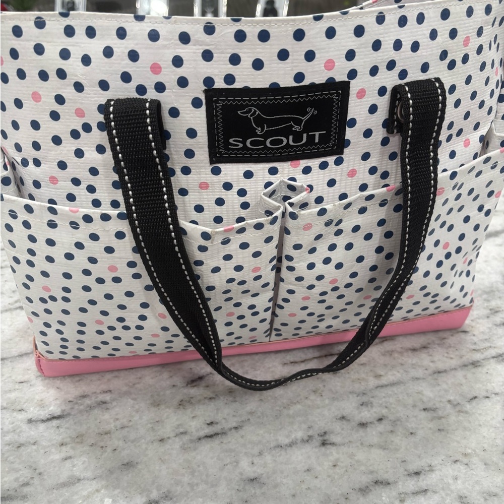 Scout White Tote Bag with Pink and Blue Dots
